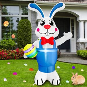 brdjade 6ft easter inflatables outdoor decorations, easter bunny holding egg with led lights easter blow up yard decorations indoor outdoor holiday party, garden, lawn decor