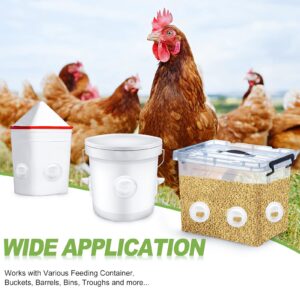 Chicken-Feeder，Chicken-Feeders-no-Waste，Chicken-Feeder-Port， Automatic Poultry Feeder Kit for Buckets, Barrels, Bins. (No Bucket), 6 Ports and a Holesaw Included