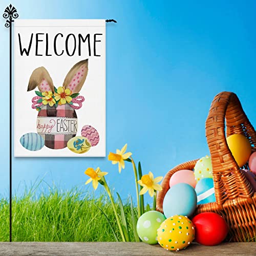 Welcome Easter Garden Flag: Bunny Ear with Eggs Spring Yard Flag 12 x 18 Inch Easter House Decor for Outdoor Holiday Seasonal Party