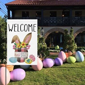 Welcome Easter Garden Flag: Bunny Ear with Eggs Spring Yard Flag 12 x 18 Inch Easter House Decor for Outdoor Holiday Seasonal Party