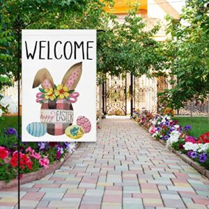 Welcome Easter Garden Flag: Bunny Ear with Eggs Spring Yard Flag 12 x 18 Inch Easter House Decor for Outdoor Holiday Seasonal Party