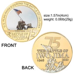 5pcs Coins Set with Metal Case, Marine Corps Raising The Flag On Iwo Jima,Battle of Iwo Jima Commemorative Coins,US Vs Japan Military Army Gold Plated Challenge Coins,Souvenir Gift for Collection