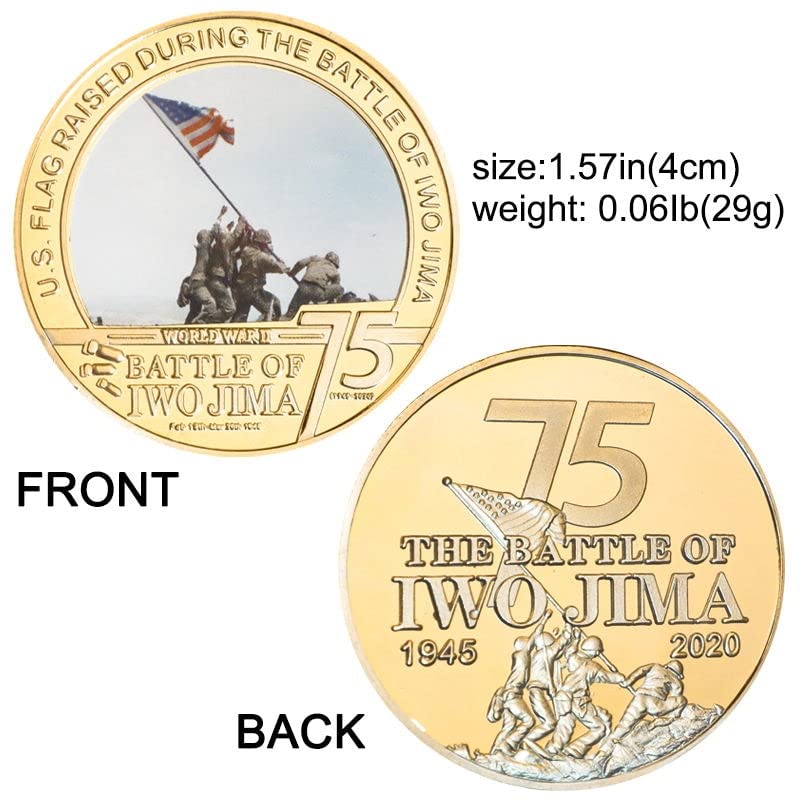 5pcs Coins Set with Metal Case, Marine Corps Raising The Flag On Iwo Jima,Battle of Iwo Jima Commemorative Coins,US Vs Japan Military Army Gold Plated Challenge Coins,Souvenir Gift for Collection