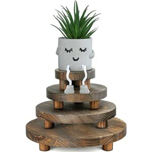 4 pieces wooden plant stand, mini displays risers, wood round stool pedestal riser kitchen bathroom counter decor soap holder tiered tray decor stand for indoor outdoor home patio decoration (brown)