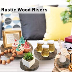 4 Pieces Wooden Plant Stand, Mini Displays Risers, Wood Round Stool Pedestal Riser Kitchen Bathroom Counter Decor Soap Holder Tiered Tray Decor Stand for Indoor Outdoor Home Patio Decoration (Brown)