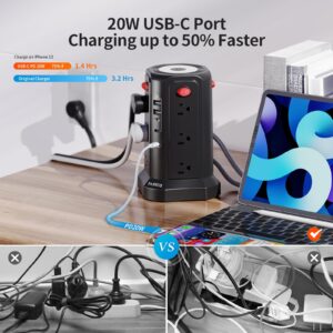 Long Surge Protector Power Strip 16 FT Cord, PD20W USB C Power Strip Tower with Night Light, Extension Cord with Multiple Outlets 4 USB Ports(2A+2C), PASSUS Charging Station Home Office Essentials