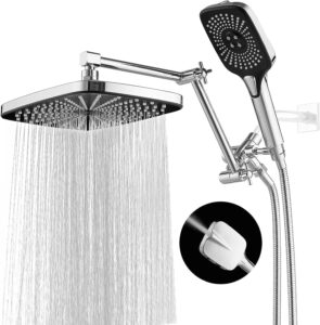 jcrob 12 inch shower head with handheld, high-pressure rain/rainfall shower heads with 3+1 settings handheld spray, including 3-way diverter, extension arm - height/angle adjustable(chrome)