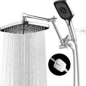 Jcrob 12 Inch Shower Head With Handheld, High-Pressure Rain/Rainfall Shower Heads With 3+1 Settings Handheld Spray, Including 3-Way Diverter, Extension Arm - Height/Angle Adjustable(Chrome)