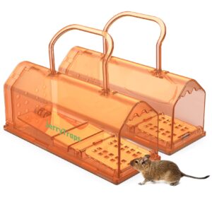 humane mouse trap no kill,catch and release indoor/outdoor mouse traps for mice,easy to set,mouse catcher quick effective reusable and suitable for families yellow(2pcs)