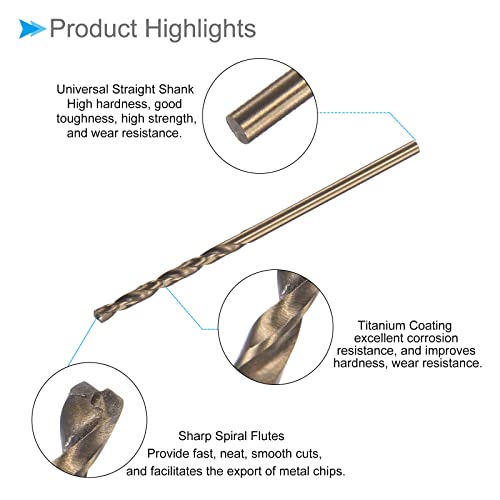 CoCud Twist Drill Bits, 1.8mm Drilling Diameter, Titanium Coated High Speed Steel 6542 Straight Round Shank - (Applications: for Stainless Steel Alloy Metal), 6-Pieces