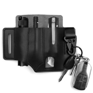 GORGECRAFT Multitool Sheath for Belt EDC Leather Belt Pocket Organizer Holster Flashlight Leatherman Sheath Pen Pouch Holder Keychain Clip Practical Belt for Men Key Fob Clip（Brown