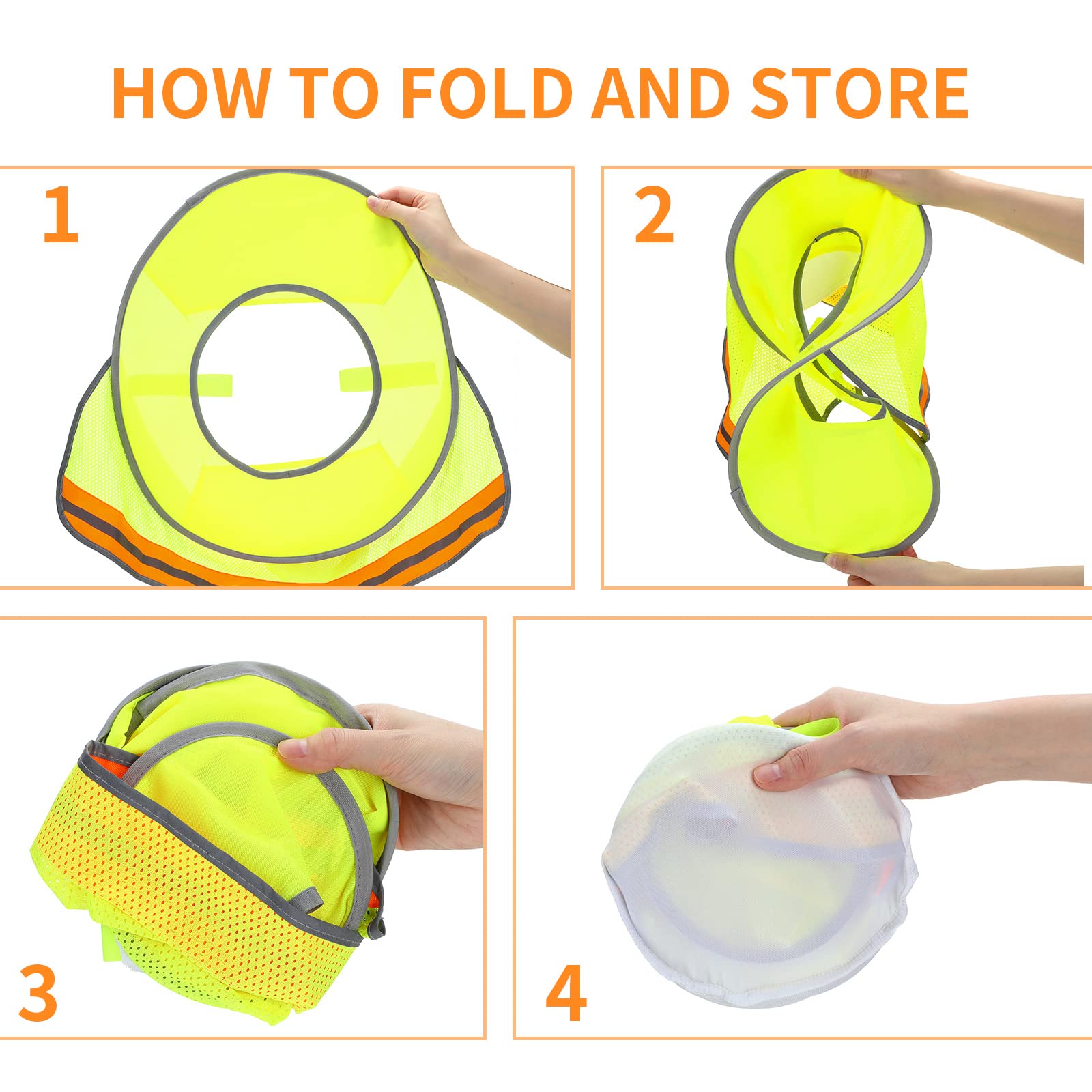 Hard Hat Sun Shade High Visibility Reflective Hard Hat Visor Full Brim Mesh Neck Sunshade Fits Both Cap Hardhats for Outdoor Activities, Neon Yellow (10 Pcs)