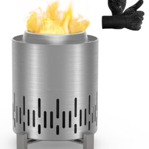 Tabletop Fire Pit with Stand, Low Smoke Mini Fire Pit for Backyard & Urban Indoor Fire Pit Fueled by Pellets or Wood, Full Body Made of Stainless Steel, Heat-Resistant Gloves, Travel Bag Included