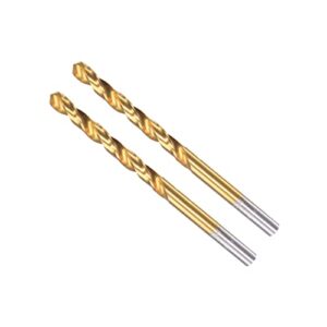 cocud twist drill bits, 5.1mm drilling diameter, titanium coated high speed steel 6542 straight round shank - (applications: for stainless steel alloy metal), 2-pieces
