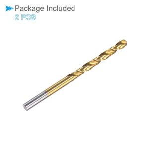 CoCud Twist Drill Bits, 5.1mm Drilling Diameter, Titanium Coated High Speed Steel 6542 Straight Round Shank - (Applications: for Stainless Steel Alloy Metal), 2-Pieces