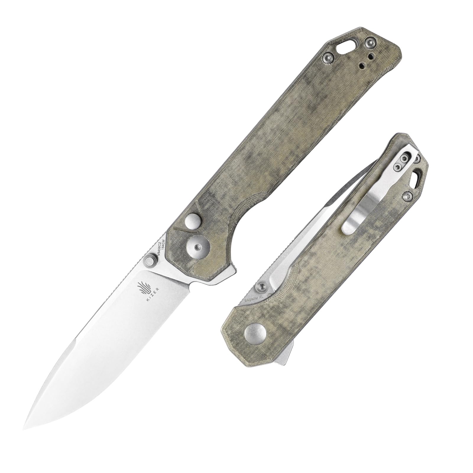 Kizer Begleiter (XL) EDC Pocket Knife, Micarta Handle Folding Knives with Flipper, 154CM Steel V5458C2