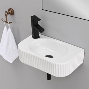 hiomiestiy bathroom vessel sink rectangular wall mount sink white wall mounted bathroom sink with faucet and drain white porcelain ceramic washing small bathroom vanity sink