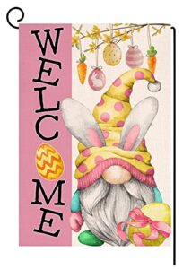 easter gnome garden flag 12x18 vertical double sided welcome spring easter eggs farmhouse holiday outside decorations burlap yard flag bw246