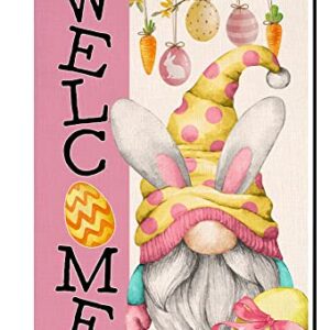 Easter Gnome Garden Flag 12x18 Vertical Double Sided Welcome Spring Easter Eggs Farmhouse Holiday Outside Decorations Burlap Yard Flag BW246