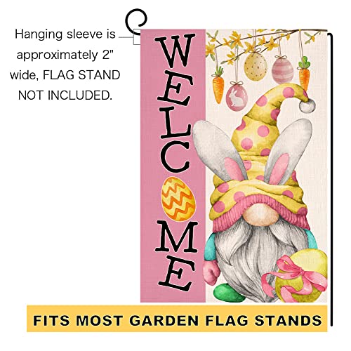 Easter Gnome Garden Flag 12x18 Vertical Double Sided Welcome Spring Easter Eggs Farmhouse Holiday Outside Decorations Burlap Yard Flag BW246