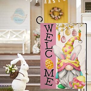 Easter Gnome Garden Flag 12x18 Vertical Double Sided Welcome Spring Easter Eggs Farmhouse Holiday Outside Decorations Burlap Yard Flag BW246