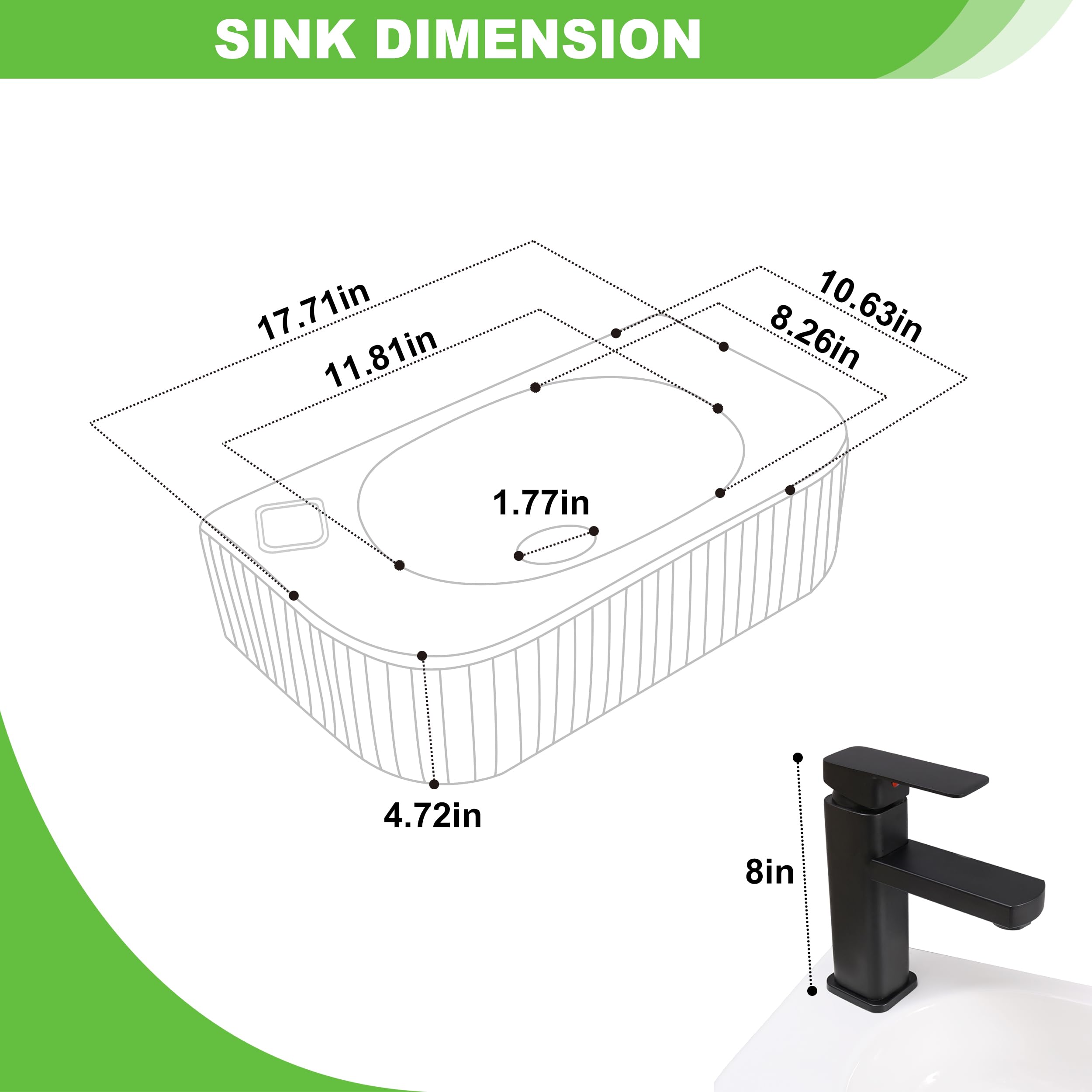 Hiomiestiy Bathroom Vessel Sink Rectangular Wall Mount Sink White Wall Mounted Bathroom Sink with Faucet and Drain White Porcelain Ceramic Washing Small Bathroom Vanity Sink