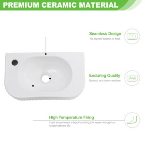 Hiomiestiy Bathroom Vessel Sink Rectangular Wall Mount Sink White Wall Mounted Bathroom Sink with Faucet and Drain White Porcelain Ceramic Washing Small Bathroom Vanity Sink