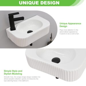 Hiomiestiy Bathroom Vessel Sink Rectangular Wall Mount Sink White Wall Mounted Bathroom Sink with Faucet and Drain White Porcelain Ceramic Washing Small Bathroom Vanity Sink