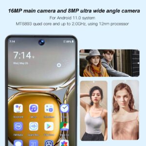 P60pro Mobile Phone, 7 Inch 1440X3040 HD Screen, 4GB and 64GB MT6893 Quad Core, 8MP Rear 16MP Front Cameras, 8000mAh Battery, Cell Phone for Android 11.0 System(USA)