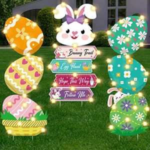easter decorations outdoor extra large easter yard signs with led lights waterproof giant easter eggs for yard decor colorful easter yard stakes lawn decorations for easter party supplies