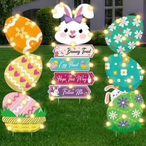 Easter Decorations Outdoor Extra Large Easter Yard Signs with LED Lights Waterproof Giant Easter Eggs for Yard Decor Colorful Easter Yard Stakes Lawn Decorations for Easter Party Supplies