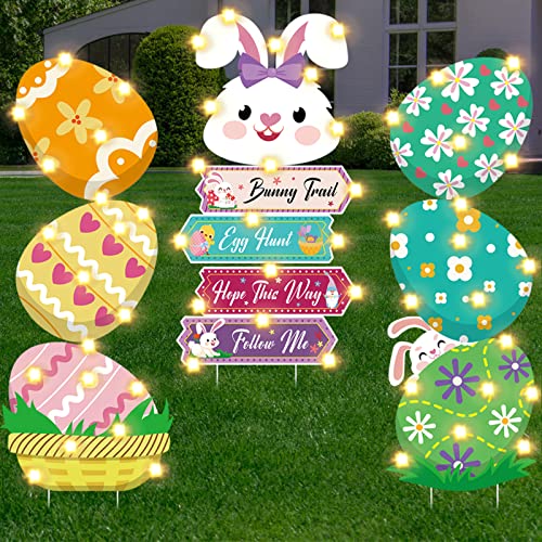 Easter Decorations Outdoor Extra Large Easter Yard Signs with LED Lights Waterproof Giant Easter Eggs for Yard Decor Colorful Easter Yard Stakes Lawn Decorations for Easter Party Supplies