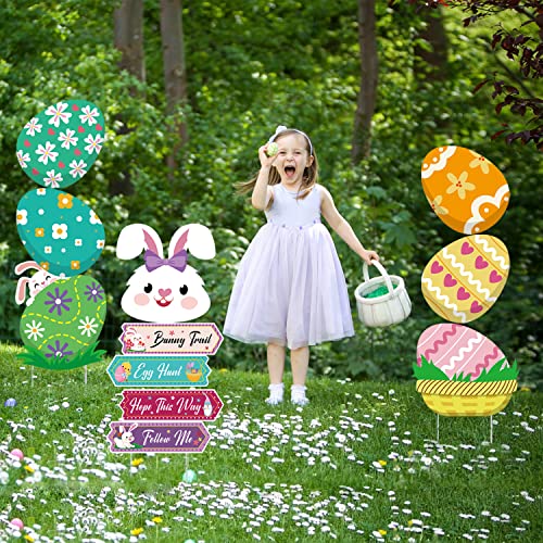 Easter Decorations Outdoor Extra Large Easter Yard Signs with LED Lights Waterproof Giant Easter Eggs for Yard Decor Colorful Easter Yard Stakes Lawn Decorations for Easter Party Supplies