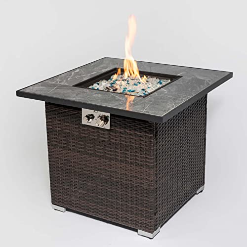 30 in Propane Gas Fire Pit Table with Fire Glass & Lid for Outdoor, 40,000 BTU, Electronic Pulse Igniter, Steel Frame Fire Pit Table for Patio/Backyard/Party