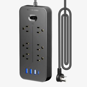 Power Strip Surge Protector Extension Cord 6 Feet with 4 USB Ports, Surge Protection 1700 Joules,6 AC Outlets,Flat Plug Outlet Extender, Wall Mount,Dorm Home Office Black