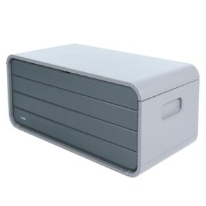 lifetime 60367 modern deck box, 136 gallon outdoor storage container, gray