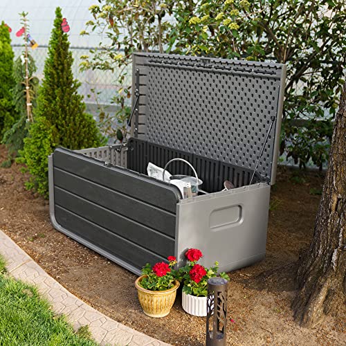 Lifetime 60367 Modern Deck Box, 136 Gallon Outdoor Storage Container, Gray