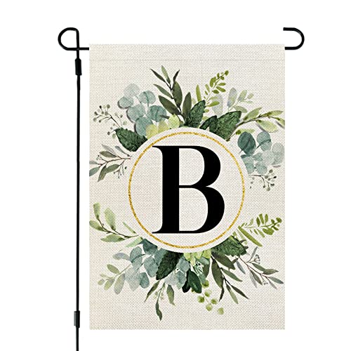 CROWNED BEAUTY Monogram Letter B Garden Flag Floral 12x18 Inch Double Sided for Outside Small Burlap Family Last Name Initial Yard Flag CF764-12