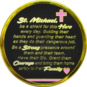 GL7-003 Thin Pink Line Breast Cancer Awareness Survivor Prayer Saint Michael Protect Us Matthew 14:30 Challenge Coin