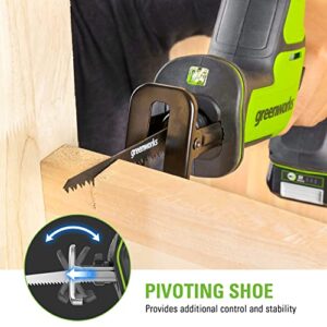 Greenworks 24V Brushless 1" Compact One-Handed Reciprocating Saw (3,000 SPM), Cordless Powered Variable Speed Recip Saw, 2.0Ah Battery and Compact Charger Included,‎ RSG404