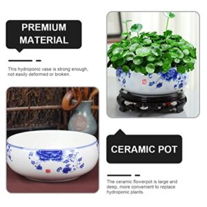 GANAZONO 1 Set Ceramics Water Lily Bowl with Stand Hydroponic Planter Pot Round Narcissus Flowerpot Bonsai Daffodil Pot Garden Decoration