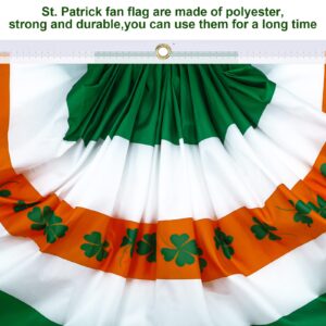 4 Pcs 3 x 6 FT St. Patrick Day Bunting Irish Pleated Ireland Flag Shamrock Patriotic Half Fan Banner Decoration with Grommets for Home Outdoor Indoor Decorations Party Garden