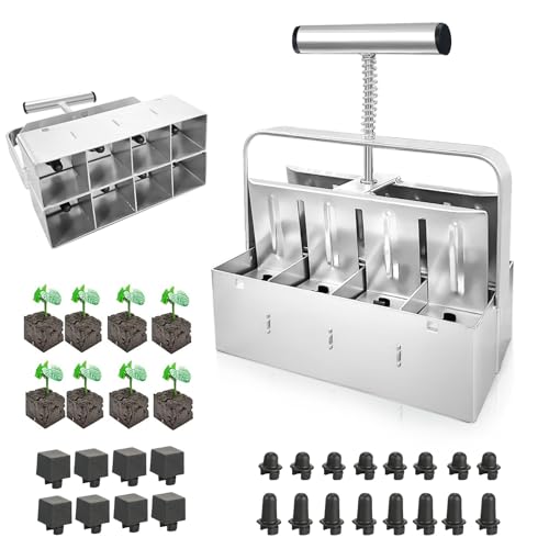 Upgraded Soil Blocker Handheld 8 Soil Block Maker for Seed Starting 2 inch Manual Quad Soil Blocker Set Garden Blocking Tools