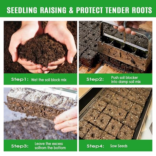 Upgraded Soil Blocker Handheld 8 Soil Block Maker for Seed Starting 2 inch Manual Quad Soil Blocker Set Garden Blocking Tools