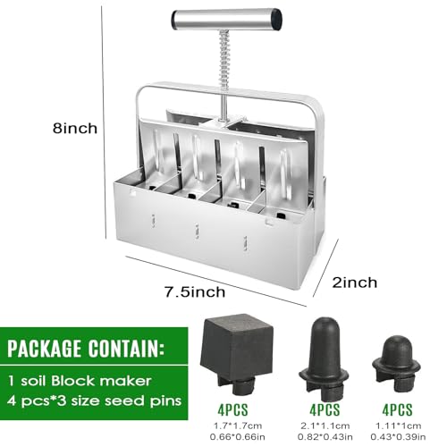 Upgraded Soil Blocker Handheld 8 Soil Block Maker for Seed Starting 2 inch Manual Quad Soil Blocker Set Garden Blocking Tools