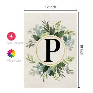 CROWNED BEAUTY Monogram Letter P Garden Flag Floral 12x18 Inch Double Sided for Outside Small Burlap Family Last Name Initial Yard Flag CF778-12