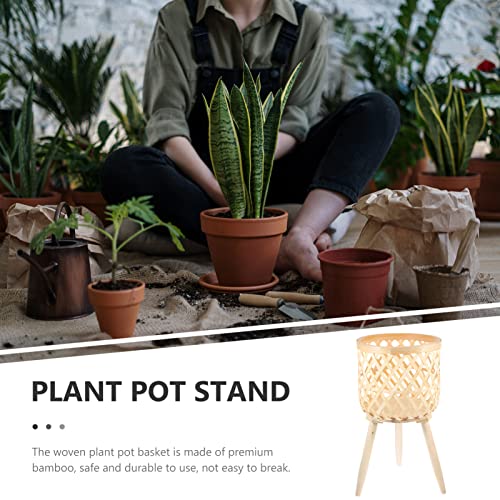 GANAZONO Home Decor Planter Pot Basket with Stand Bamboo Indoor Plant Rack Planter Container Flower Pot Holder Indoor Outdoor Plants Display Shelf for Bonsai Home Office House Plants Indoors Live