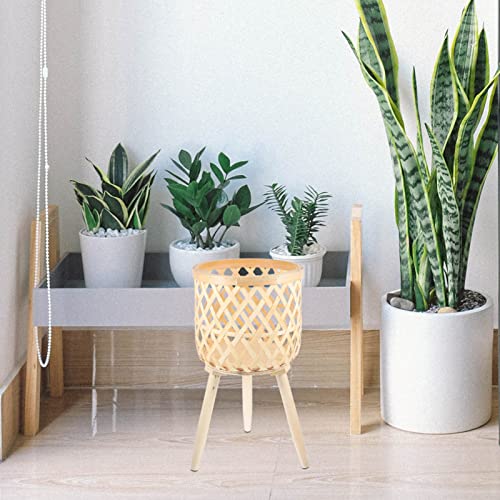 GANAZONO Home Decor Planter Pot Basket with Stand Bamboo Indoor Plant Rack Planter Container Flower Pot Holder Indoor Outdoor Plants Display Shelf for Bonsai Home Office House Plants Indoors Live