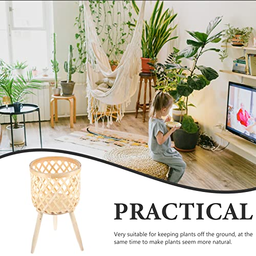 GANAZONO Home Decor Planter Pot Basket with Stand Bamboo Indoor Plant Rack Planter Container Flower Pot Holder Indoor Outdoor Plants Display Shelf for Bonsai Home Office House Plants Indoors Live