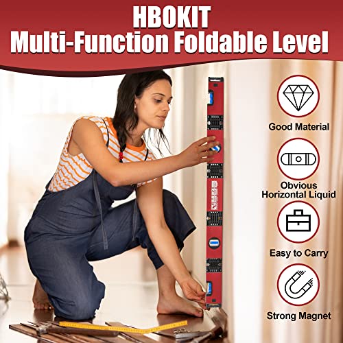 HBOKIT Foldable Level Multi-function Woodworking Tools 28inch Folding Level with 45°/90°/180° Bubbles for Carpenters,Woodworkers,Fabricator